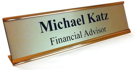 Professional laser engraved desk nameplate with gold holder